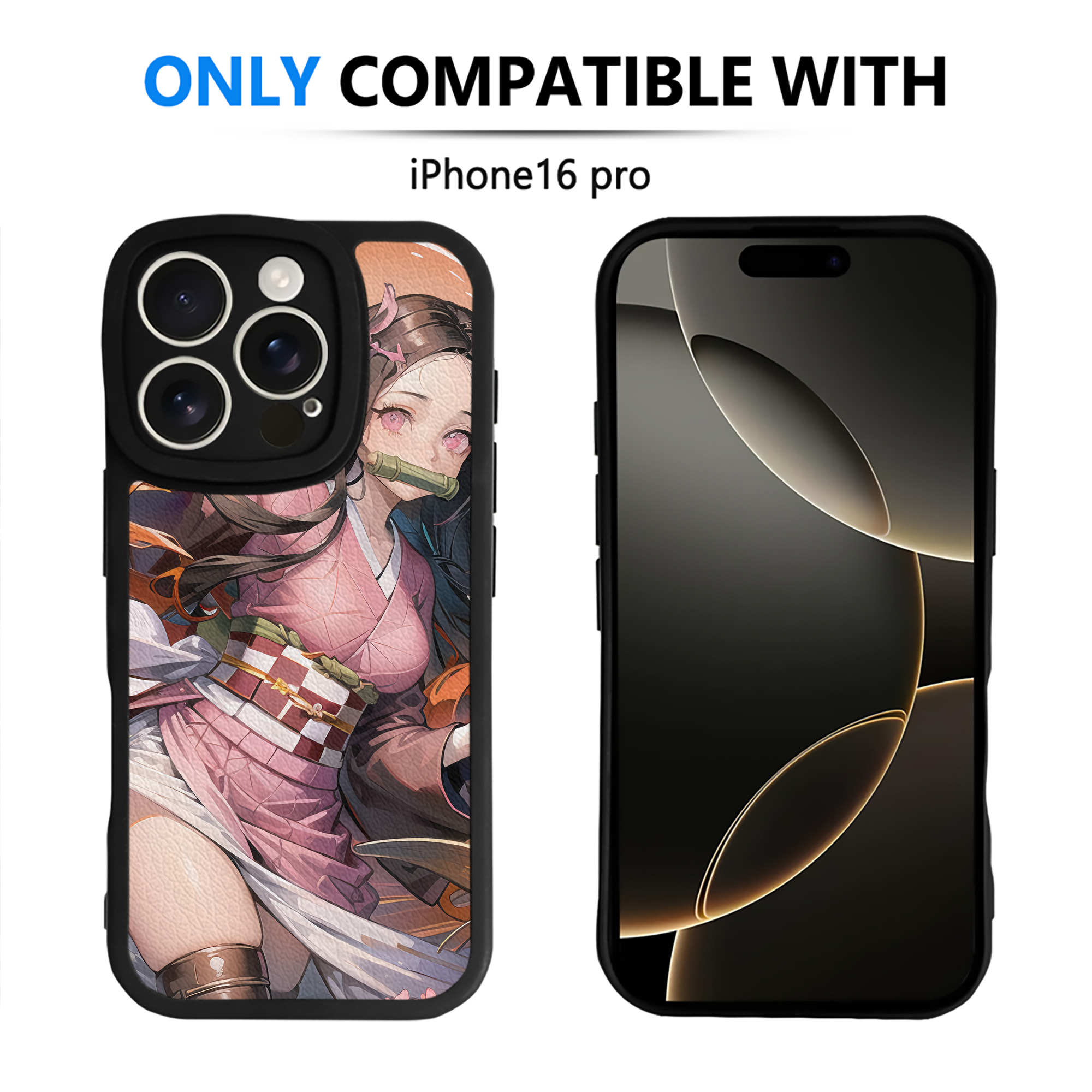 （画像用） 鬼滅の刃（きめつのやいば）竈門 禰󠄀豆子／かまど ねずこ Kamado Nezuko 【iPhone 16シリーズ対応】シリコンスマホケース（レザー調） 材質：シリコン